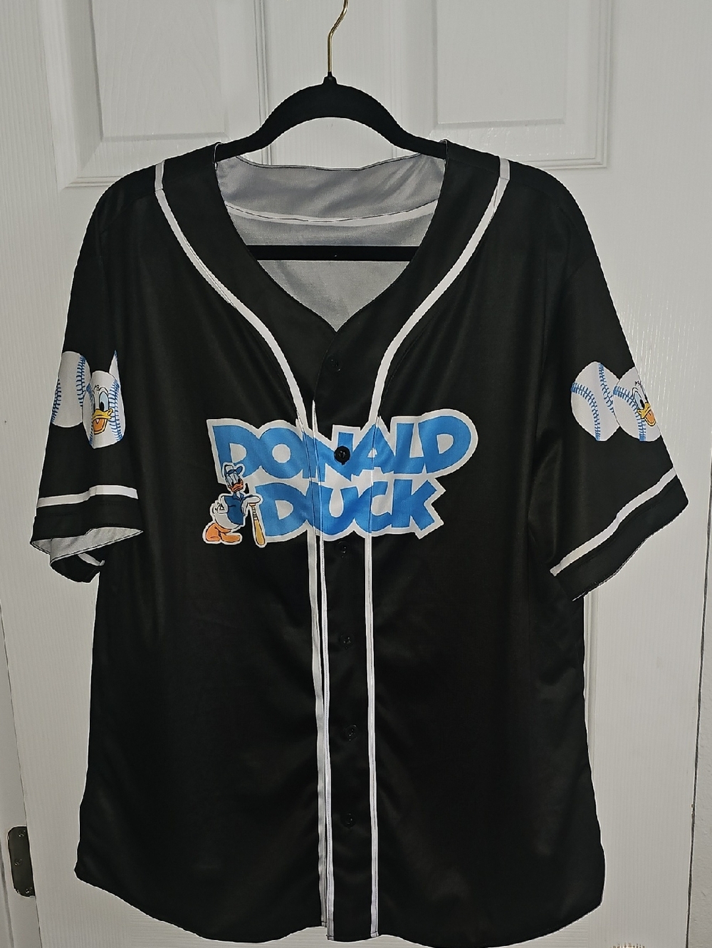 Donald Duck Black Baseball Jersey with Blue Logo